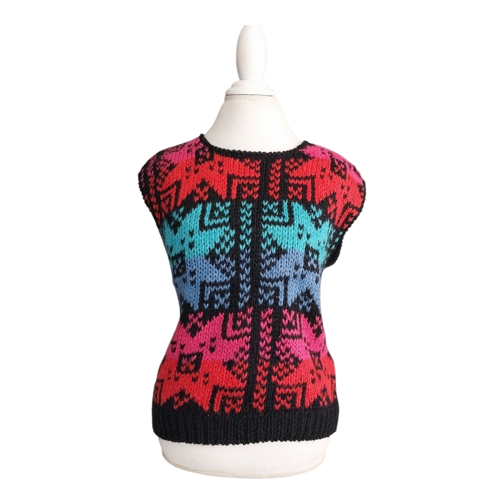 Vtg Ricki Size Medium 90s Retro Geometric Multicolored Sleeveless Sweater Vest